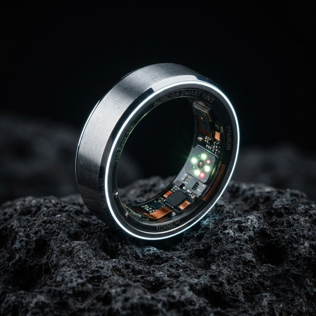 Close-up of a Voltery smart ring showing sensor lights